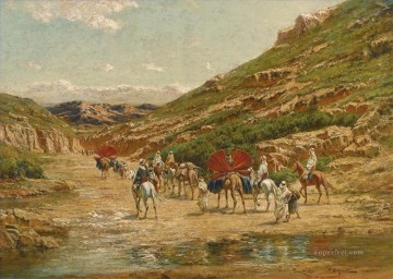 CARAVANE DANS LE DESERT Victor Huguet Orientalist Oil Paintings